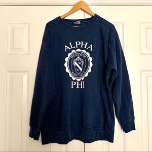 Perfectly worn in, navy blue, Alpha Phi sweatshirt
